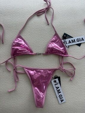 I.AM.GIA Metallic Pink String Bikini Set